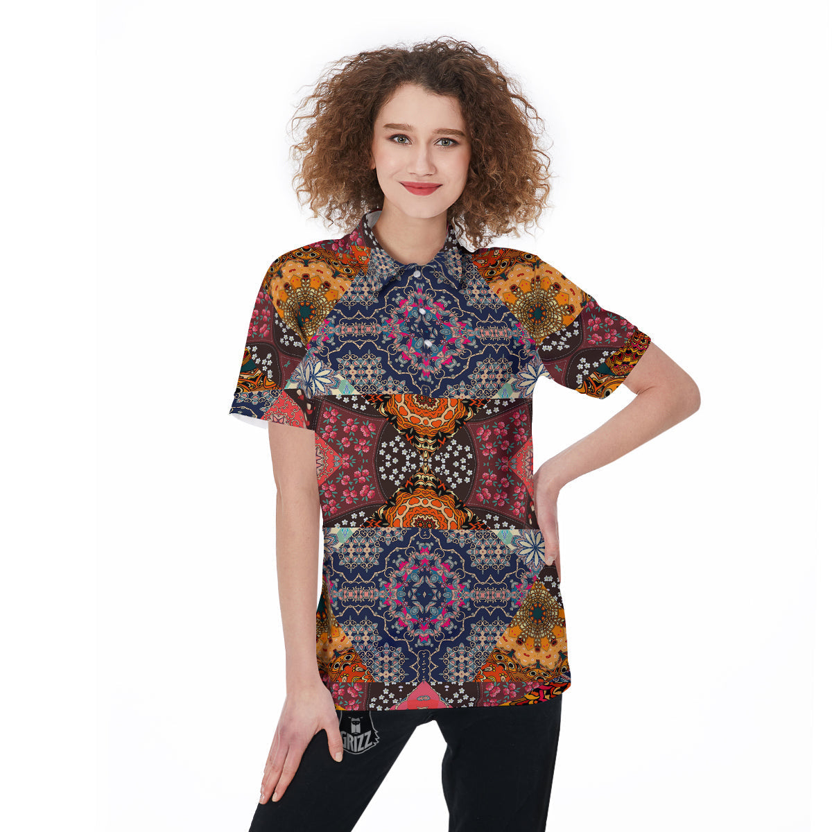 Patchwork Indian Flower Mandala Print Pattern Women's Golf Shirts-grizzshop