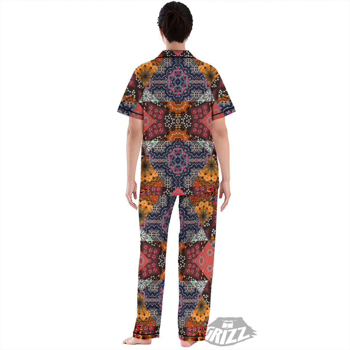 Patchwork Indian Flower Mandala Print Pattern Women's Pajamas Set-grizzshop