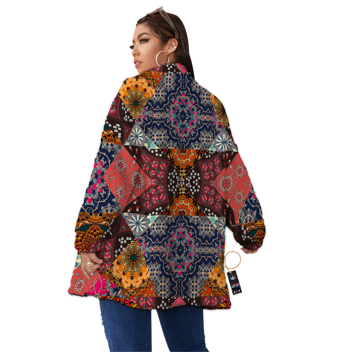 Patchwork Indian Flower Mandala Print Pattern Women's Sherpa Jacket-grizzshop