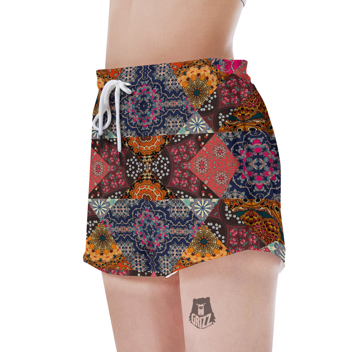 Patchwork Indian Flower Mandala Print Pattern Women's Shorts-grizzshop