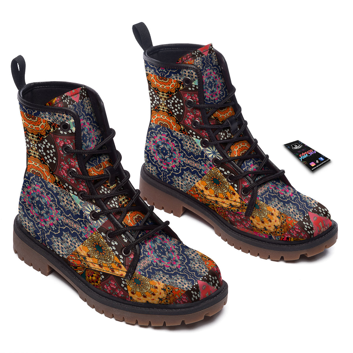 Patchwork Indian Flower Mandala Print Pattern Work Boots-grizzshop