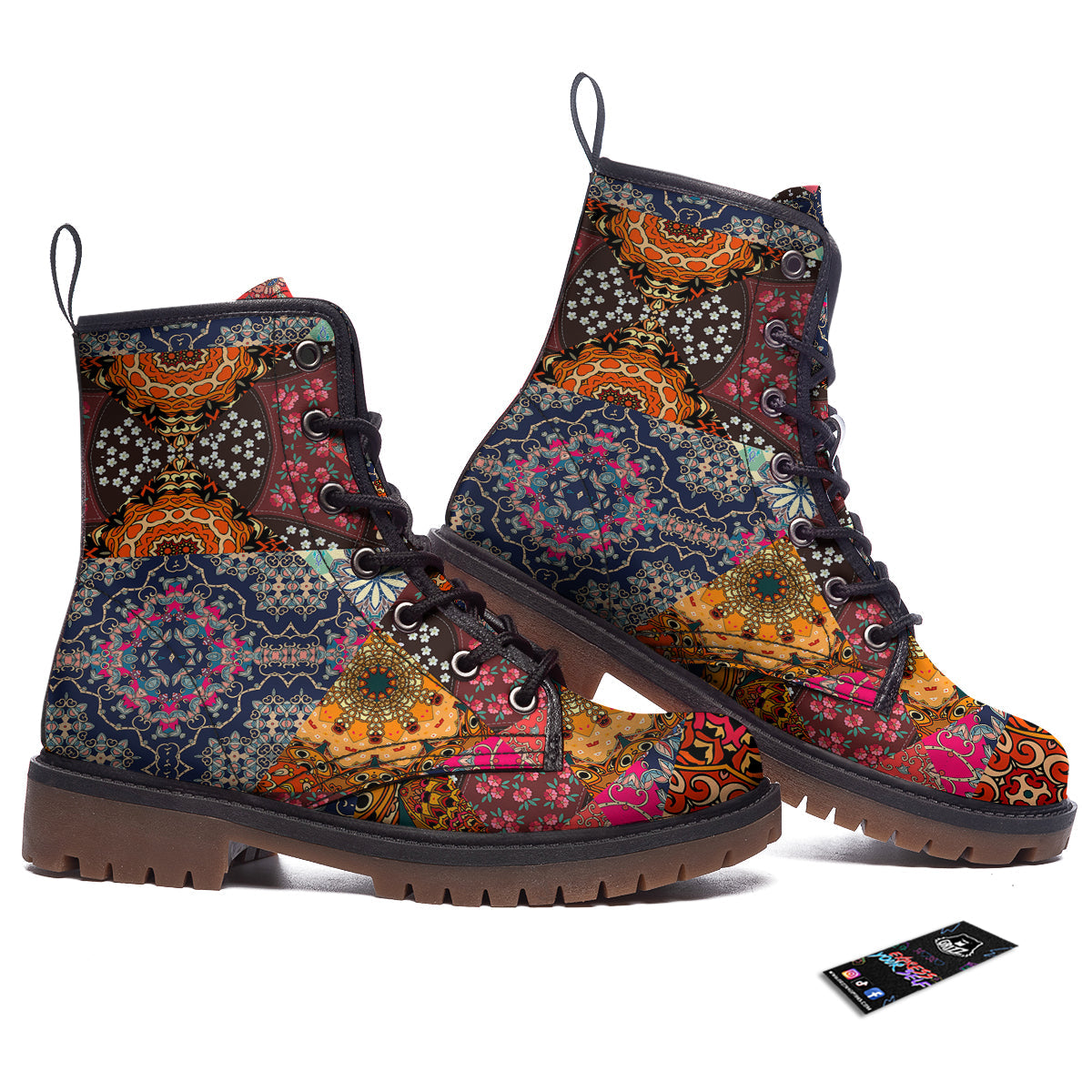 Patchwork Indian Flower Mandala Print Pattern Work Boots-grizzshop