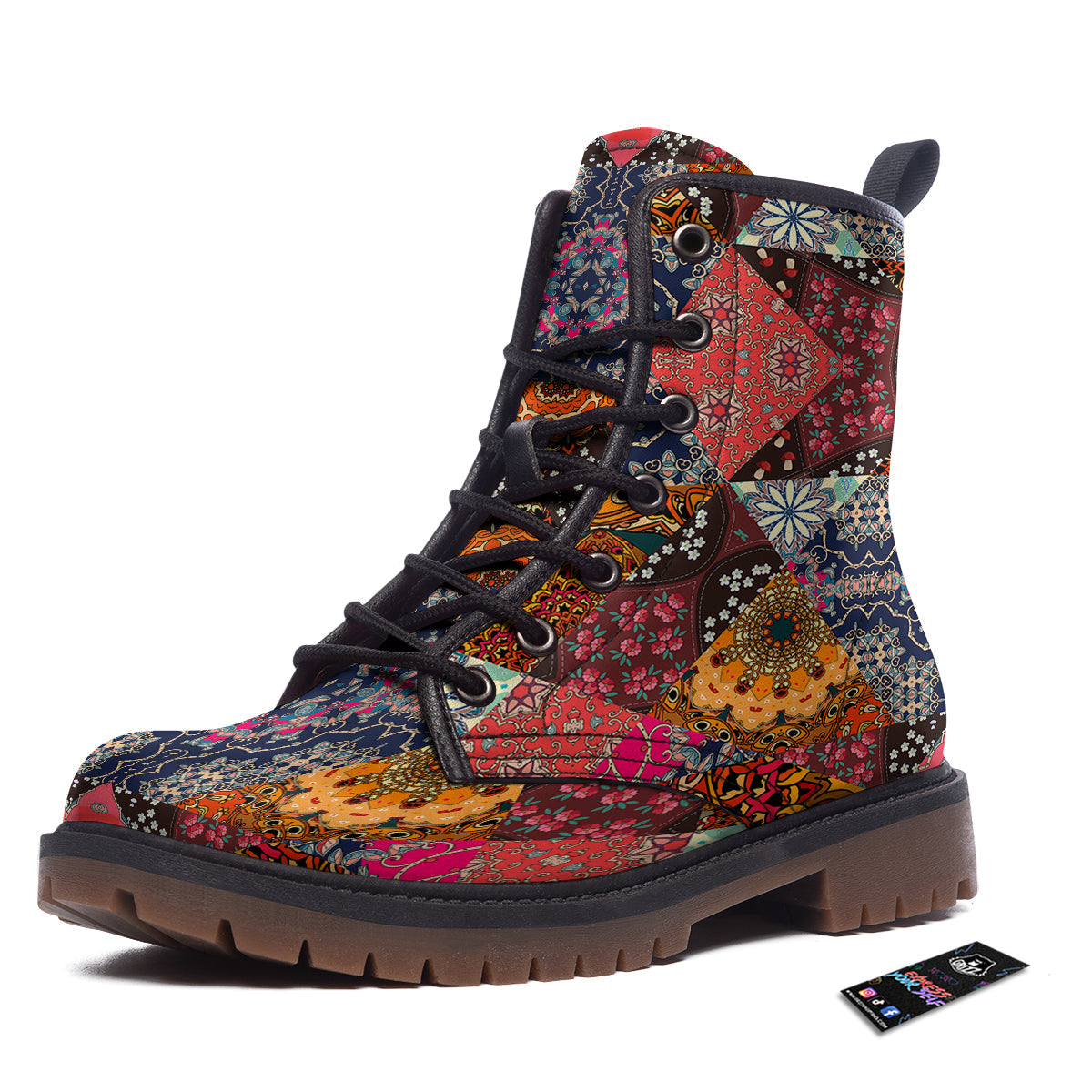 Patchwork Indian Flower Mandala Print Pattern Work Boots-grizzshop
