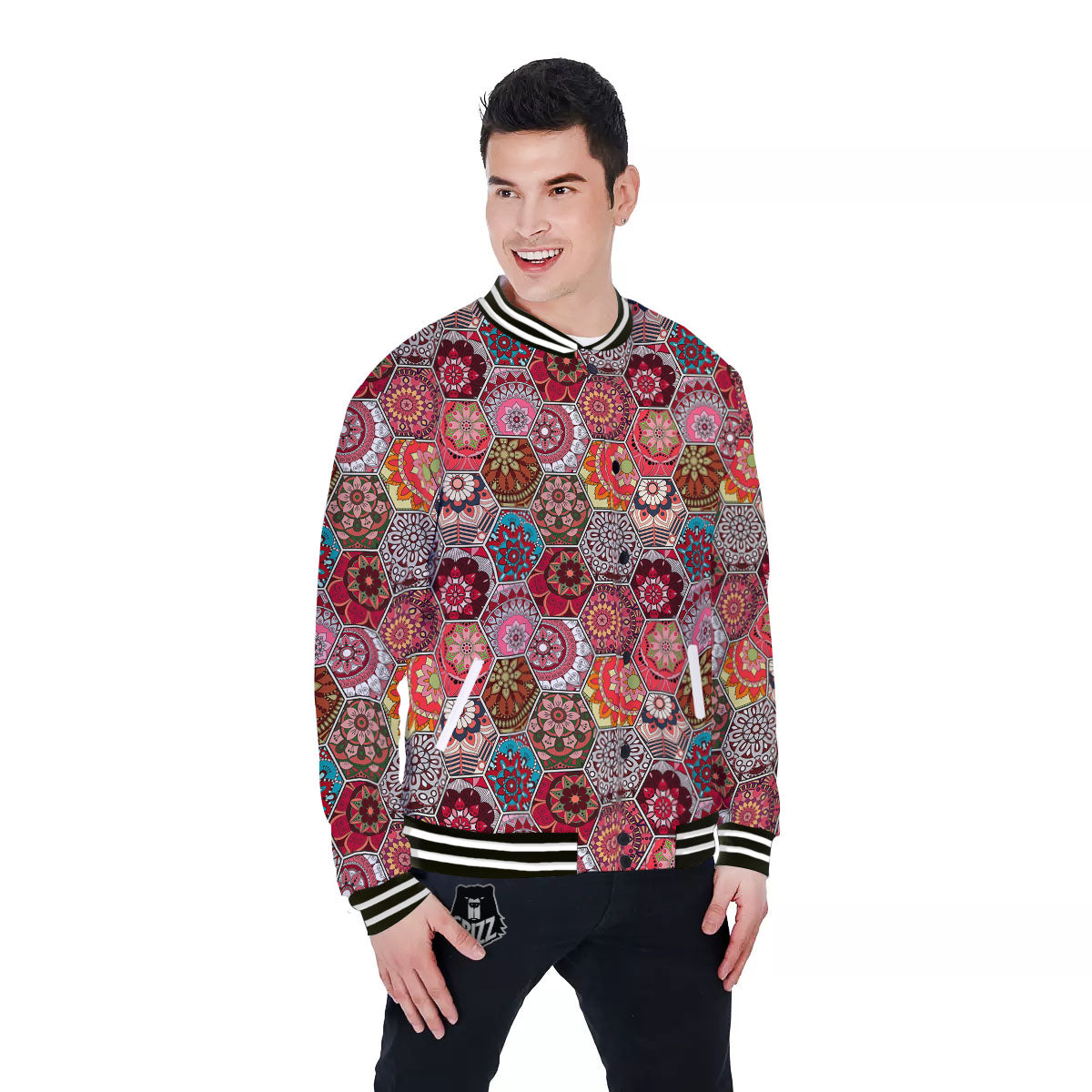 Patchwork Indian Print Pattern Baseball Jacket-grizzshop