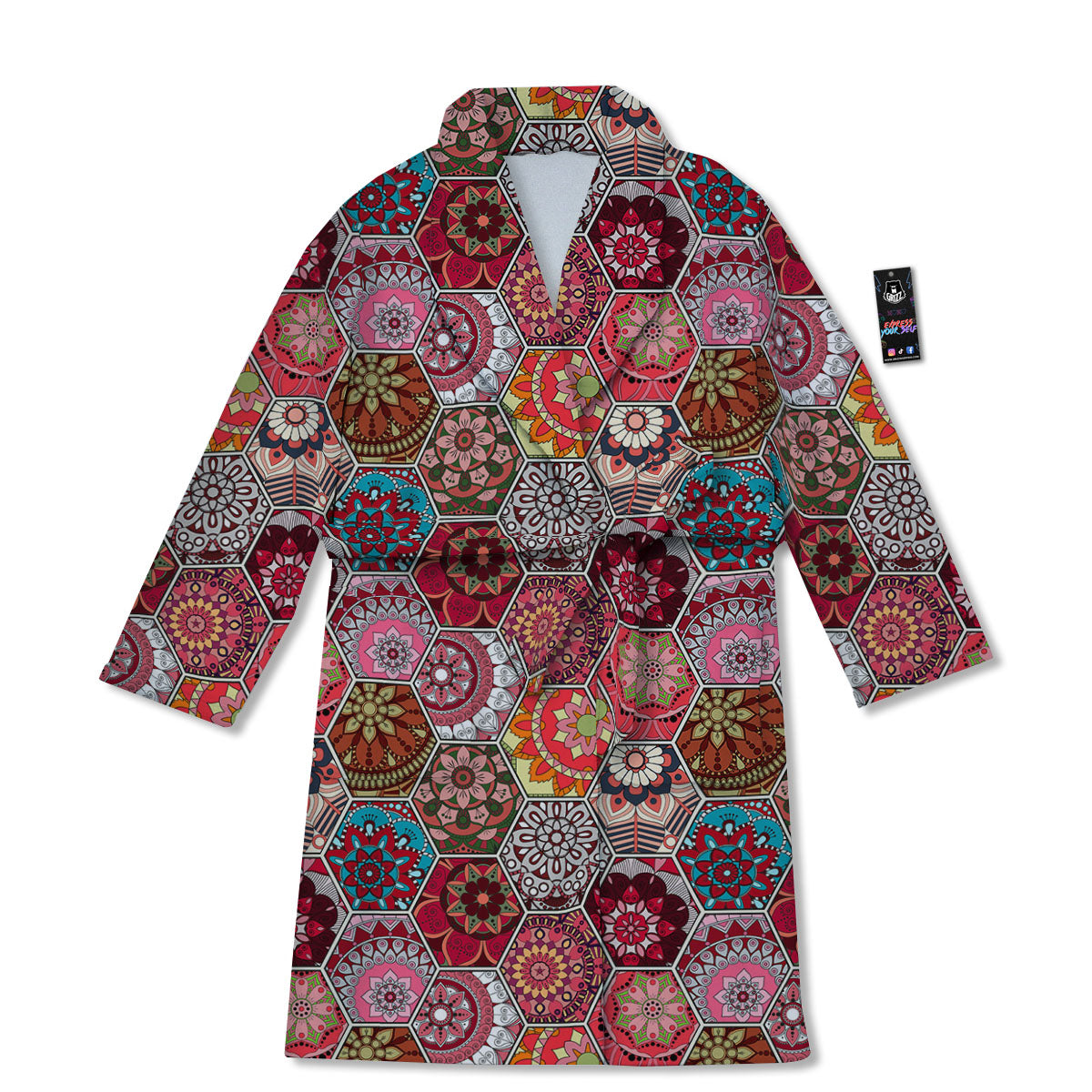 Patchwork Indian Print Pattern Bathrobe-grizzshop