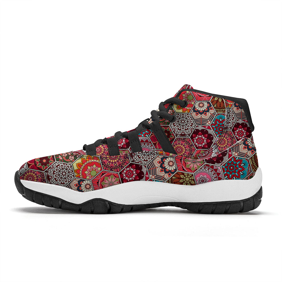 Patchwork Indian Print Pattern Black Bball Shoes-grizzshop