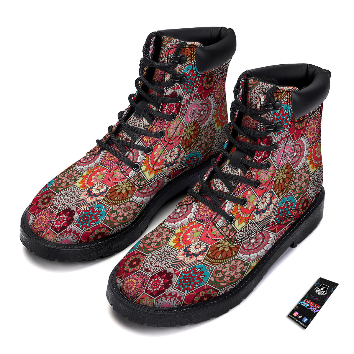 Patchwork Indian Print Pattern Boots-grizzshop