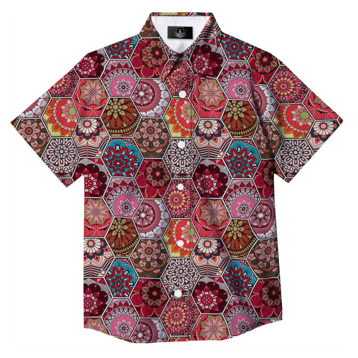 Patchwork Indian Print Pattern Button Up Shirt-grizzshop