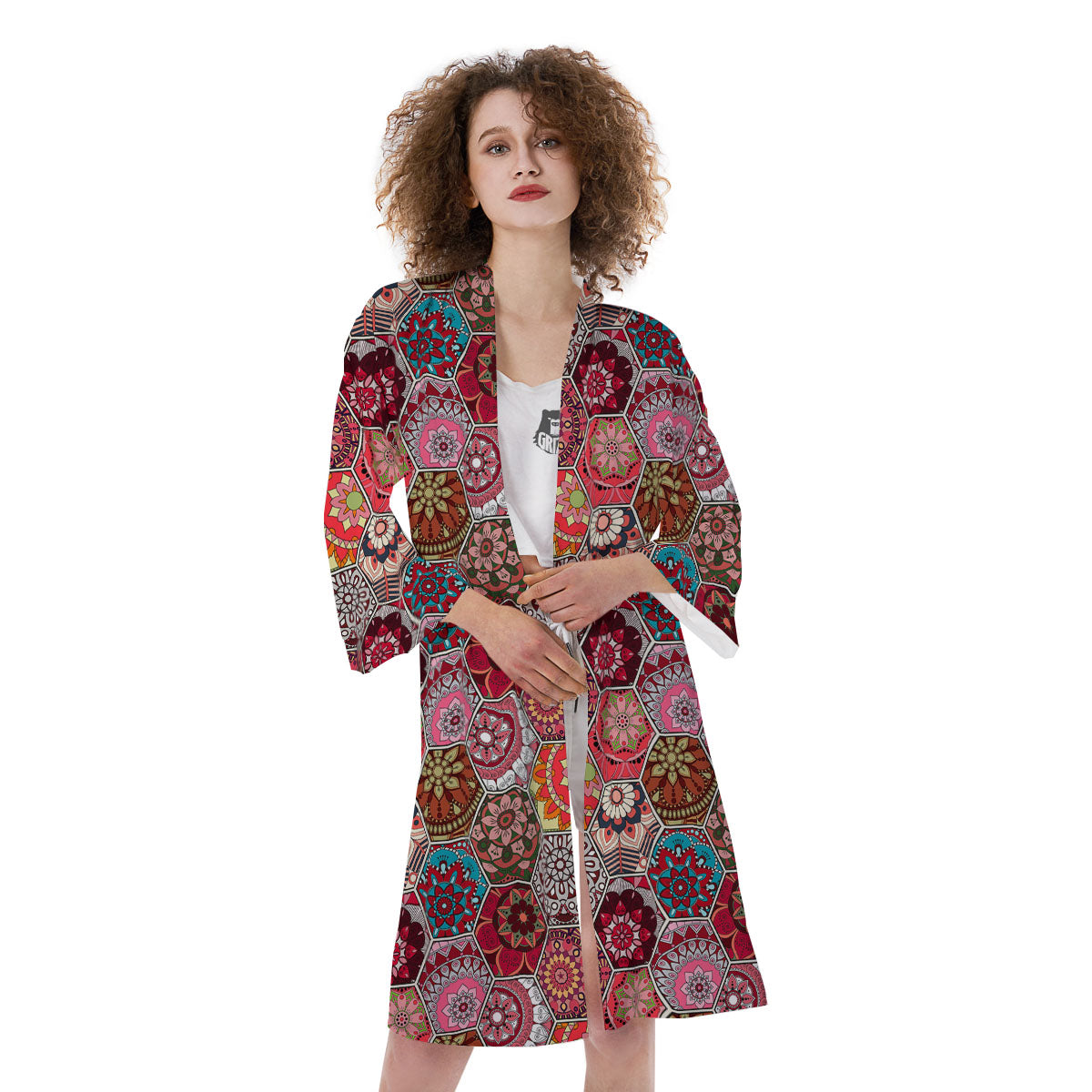 Patchwork Indian Print Pattern Kimono-grizzshop