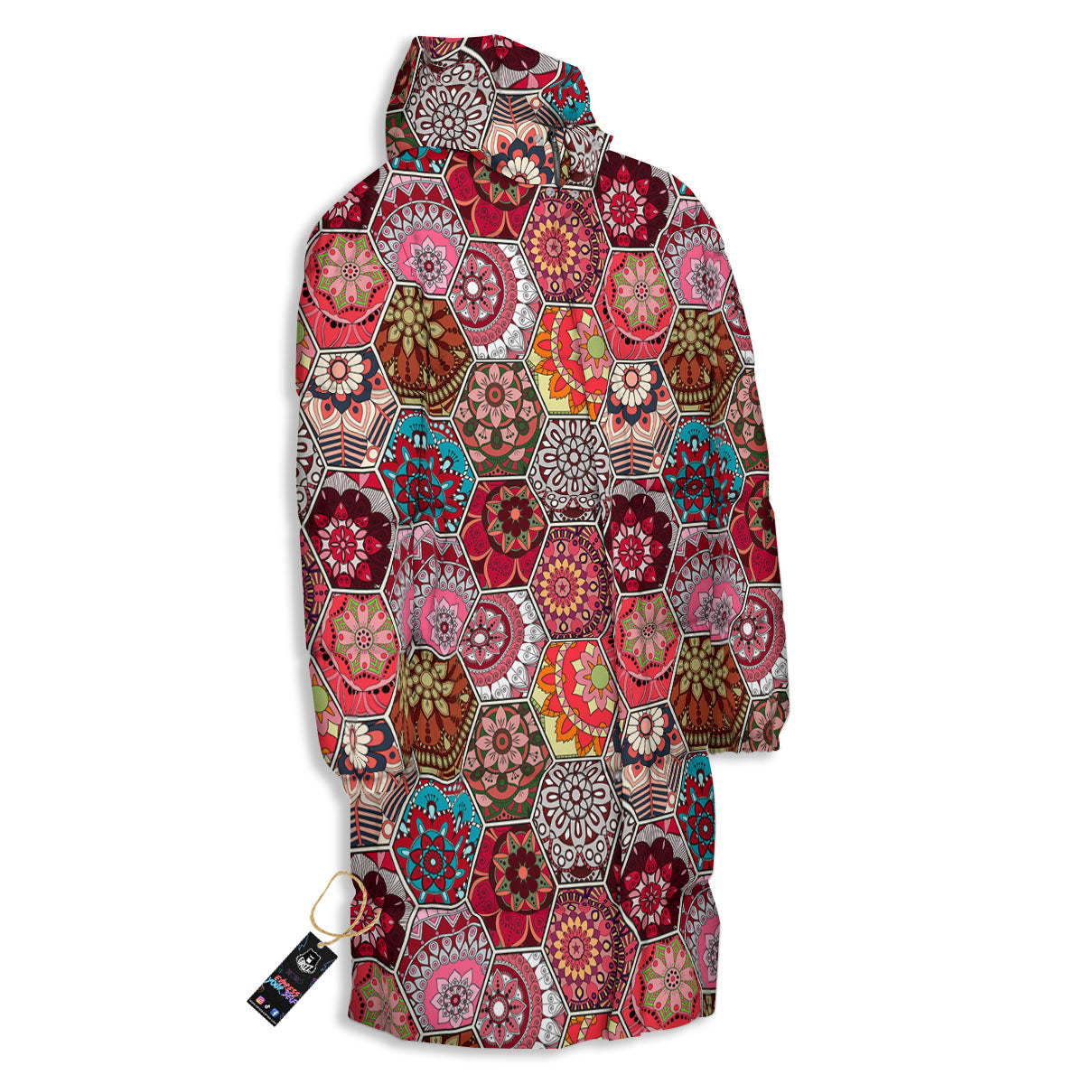 Patchwork Indian Print Pattern Long Down Jacket-grizzshop