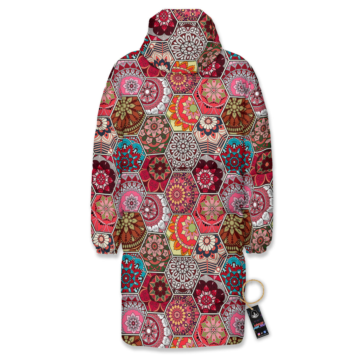 Patchwork Indian Print Pattern Long Down Jacket-grizzshop