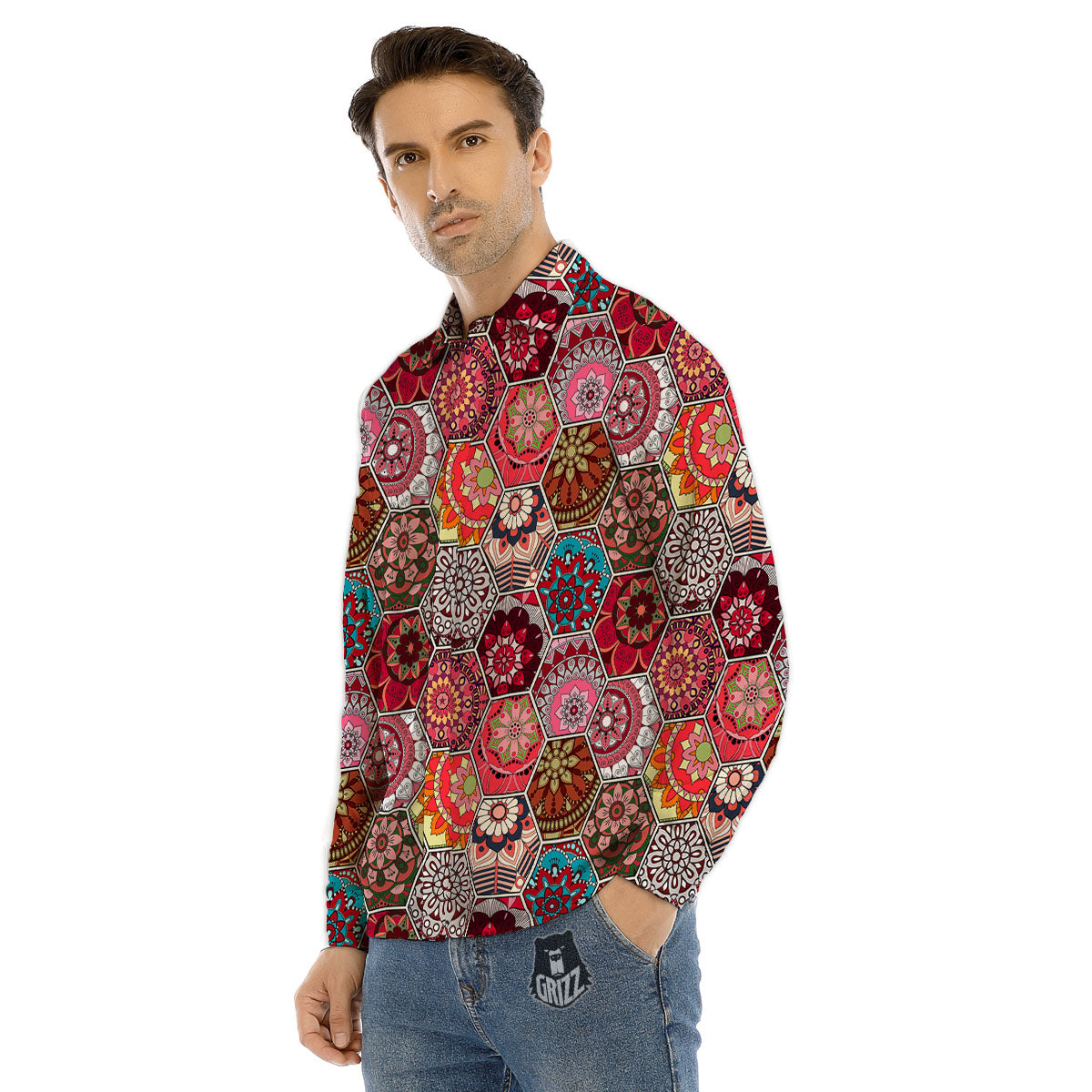 Patchwork Indian Print Pattern Men's Dress Shirts-grizzshop