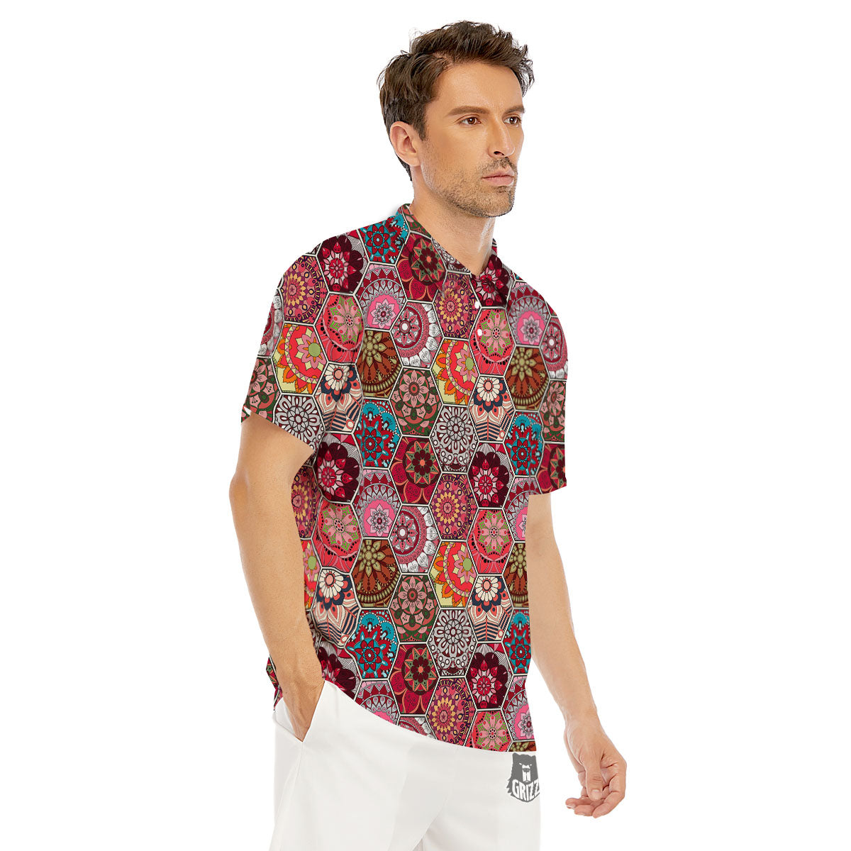 Patchwork Indian Print Pattern Men's Golf Shirts-grizzshop