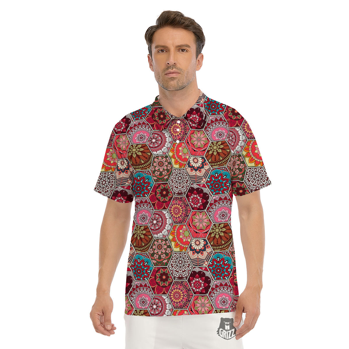 Patchwork Indian Print Pattern Men's Golf Shirts-grizzshop