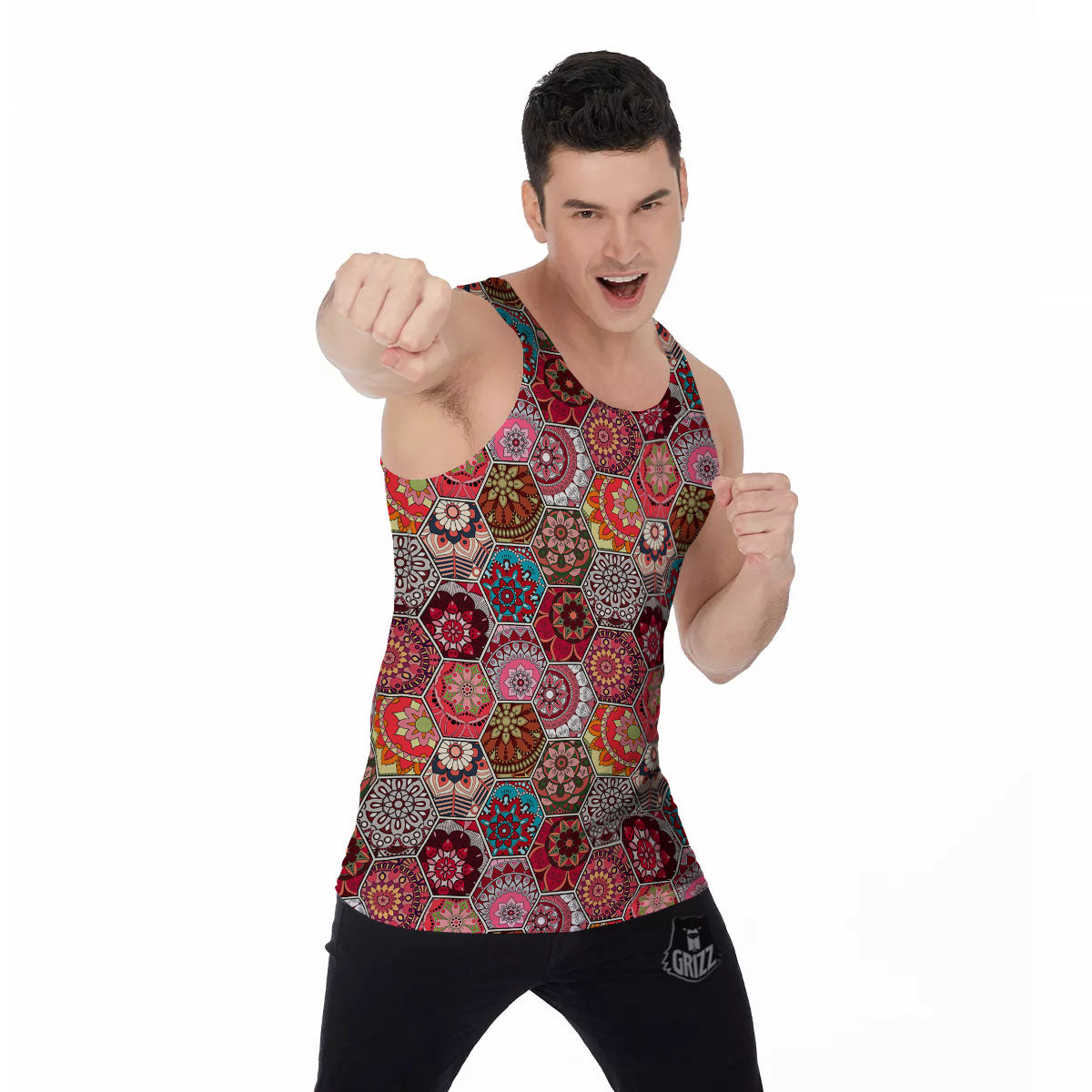 Patchwork Indian Print Pattern Men's Tank Top-grizzshop