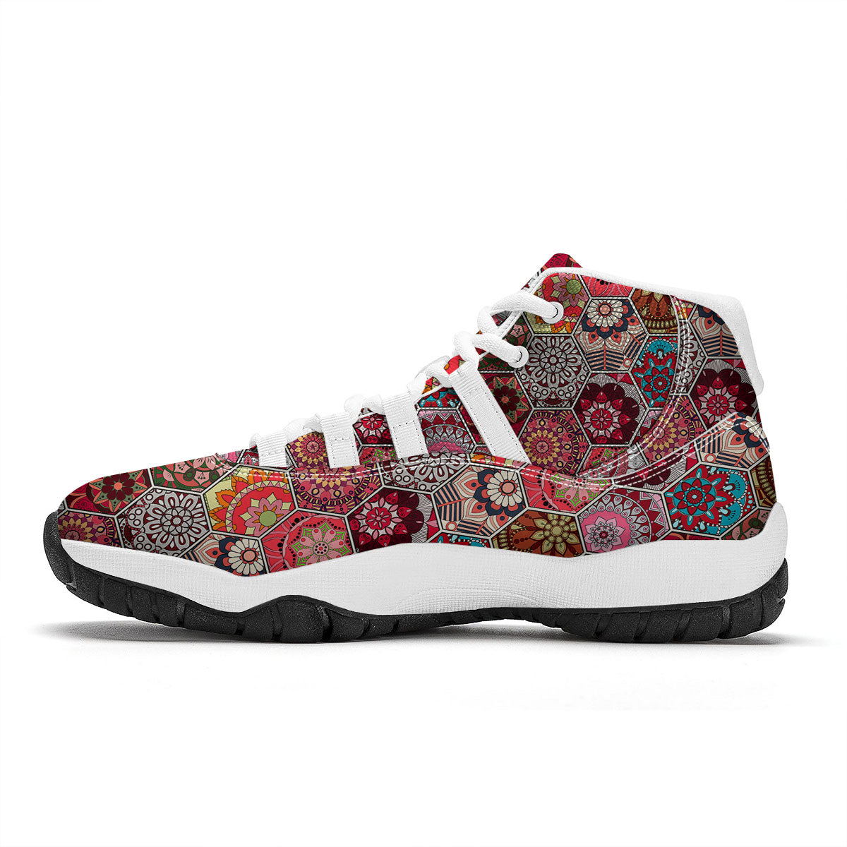 Patchwork Indian Print Pattern White Bball Shoes-grizzshop