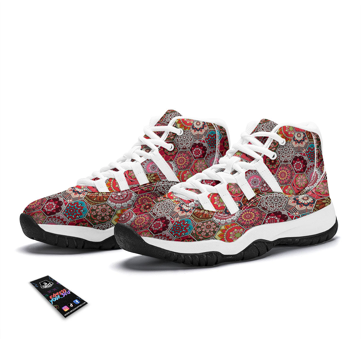 Patchwork Indian Print Pattern White Bball Shoes-grizzshop