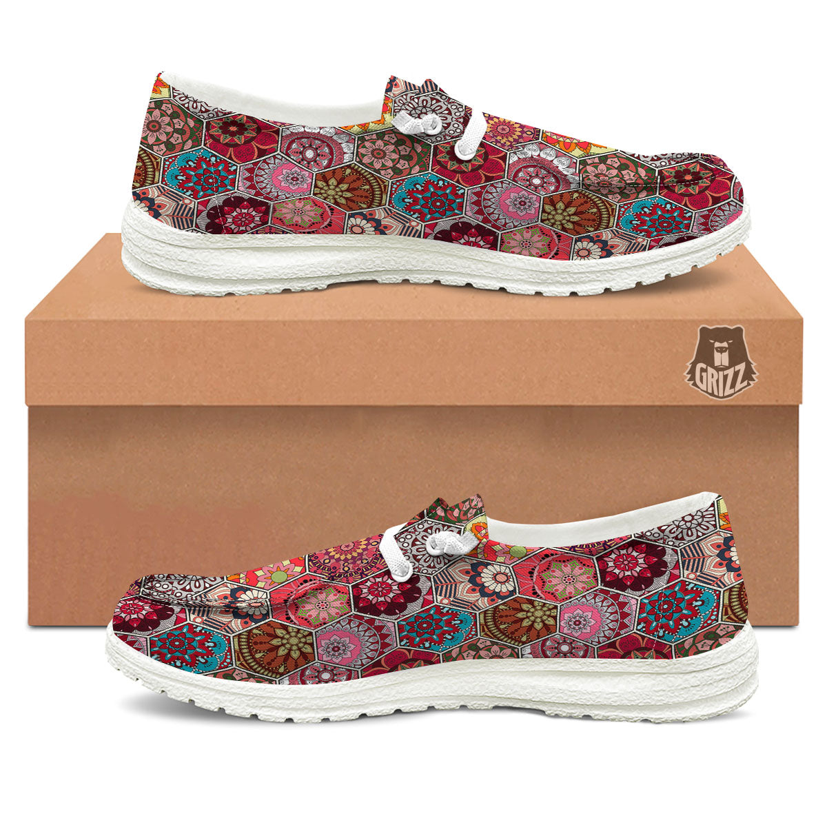 Patchwork Indian Print Pattern White Loafers-grizzshop