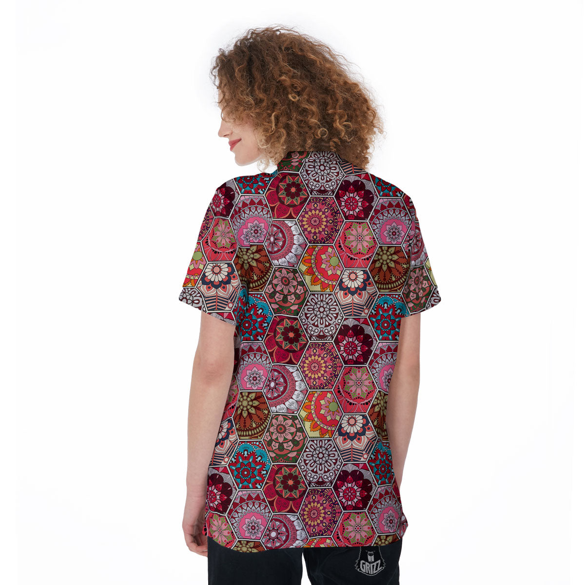 Patchwork Indian Print Pattern Women's Golf Shirts-grizzshop
