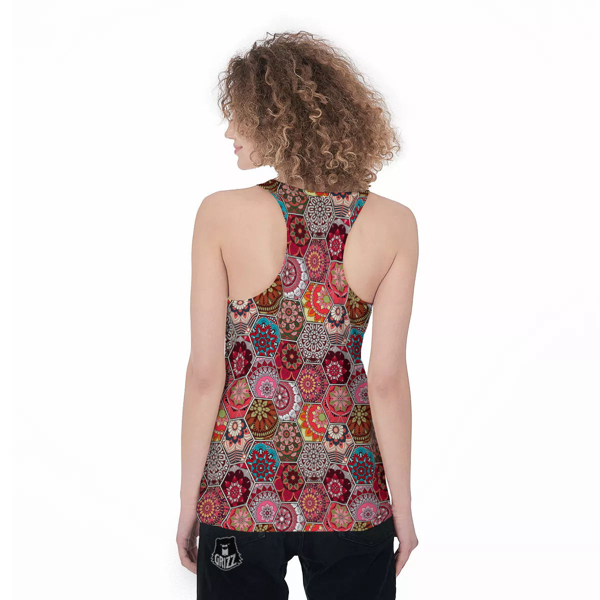 Patchwork Indian Print Pattern Women's Racerback Tank Top-grizzshop