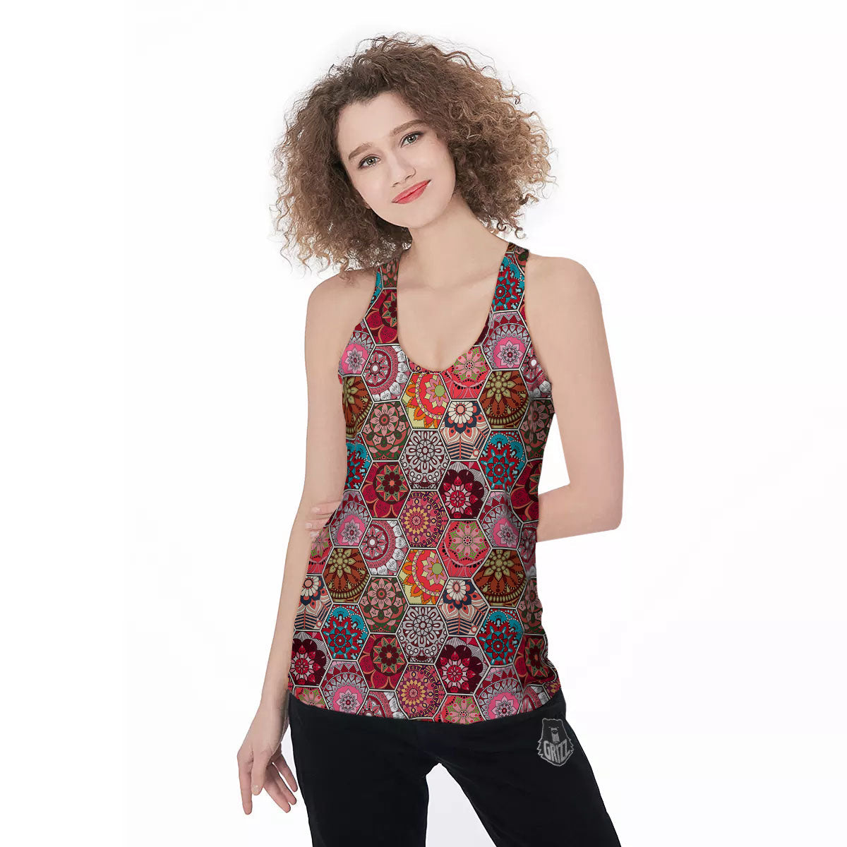 Patchwork Indian Print Pattern Women's Racerback Tank Top-grizzshop
