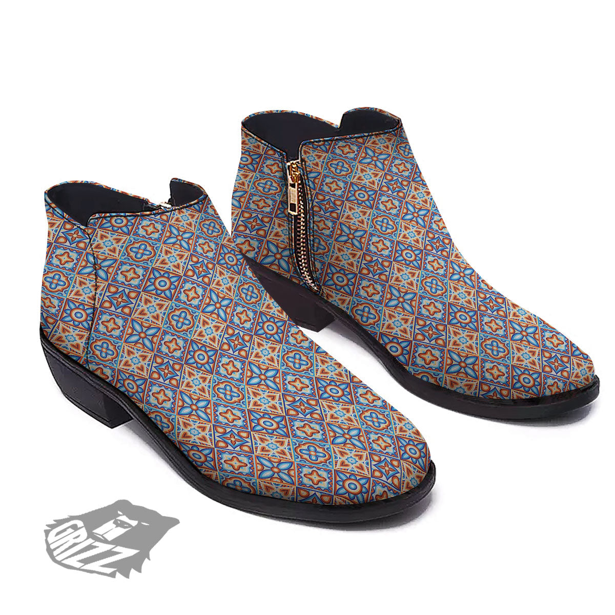 Patchwork Mosaic Print Pattern Ankle Boots-grizzshop