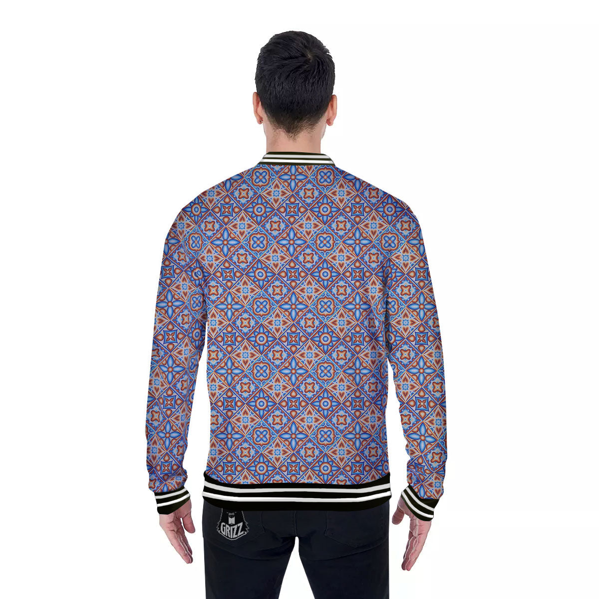 Patchwork Mosaic Print Pattern Baseball Jacket-grizzshop