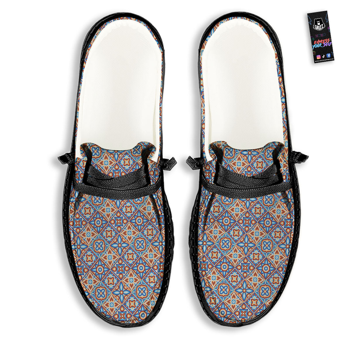 Patchwork Mosaic Print Pattern Black Loafers-grizzshop