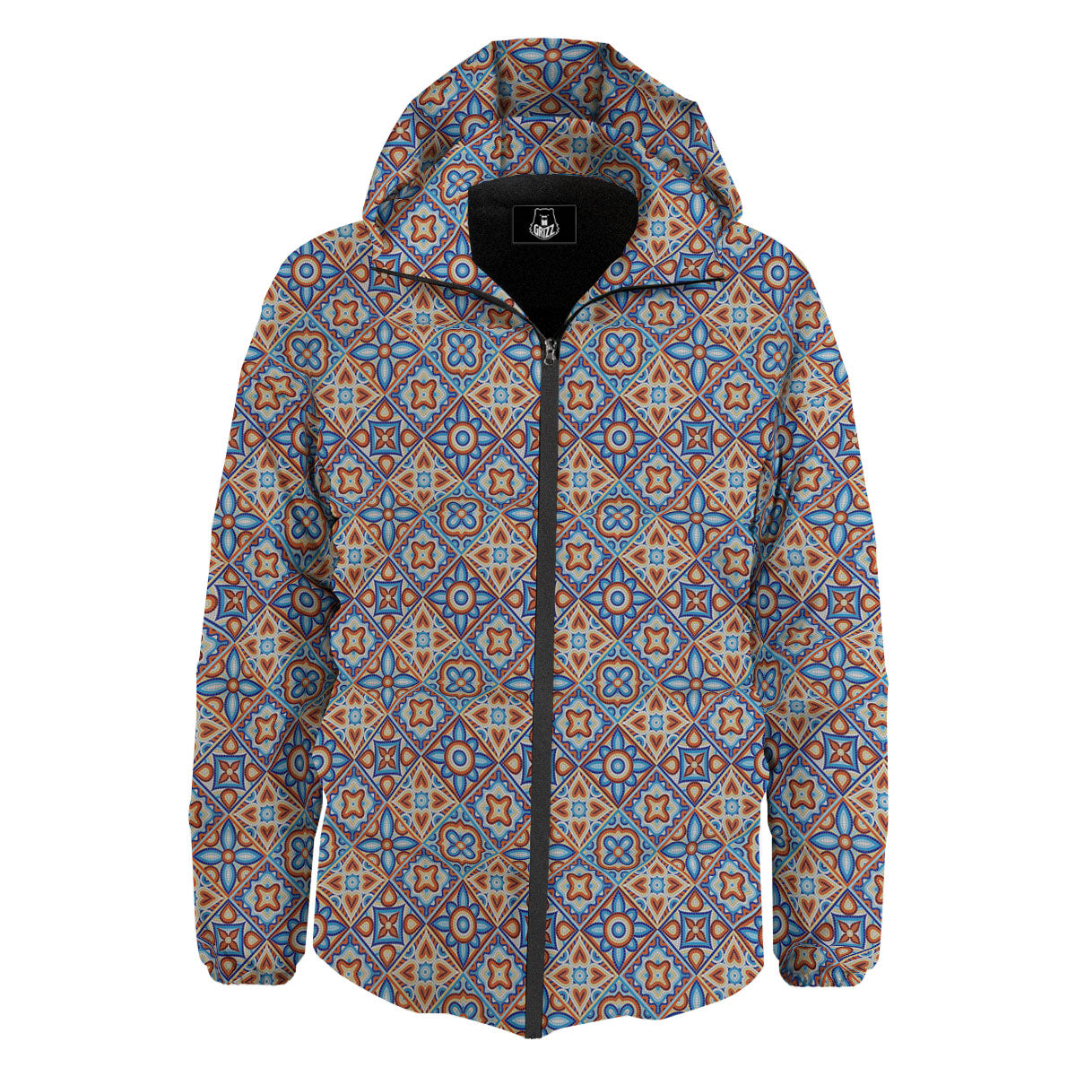 Patchwork Mosaic Print Pattern Down Jacket-grizzshop