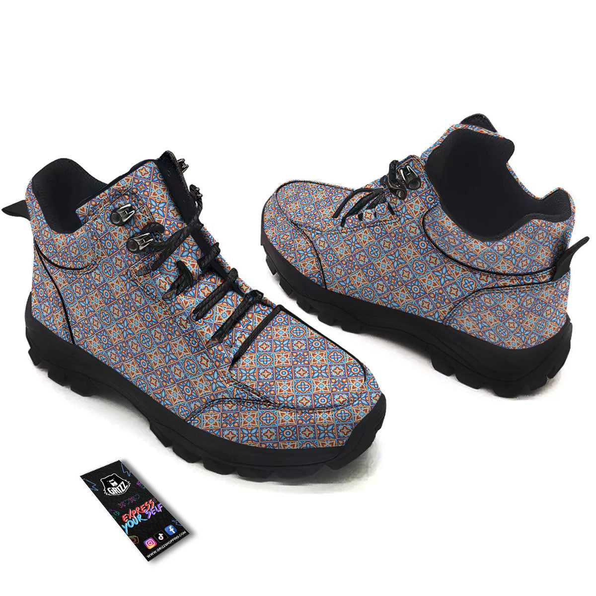 Patchwork Mosaic Print Pattern Hiking Shoes-grizzshop