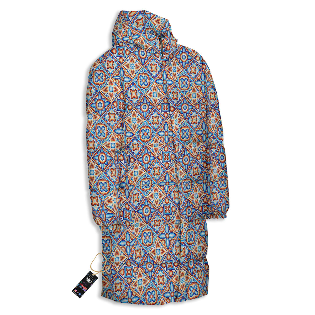 Patchwork Mosaic Print Pattern Long Down Jacket-grizzshop