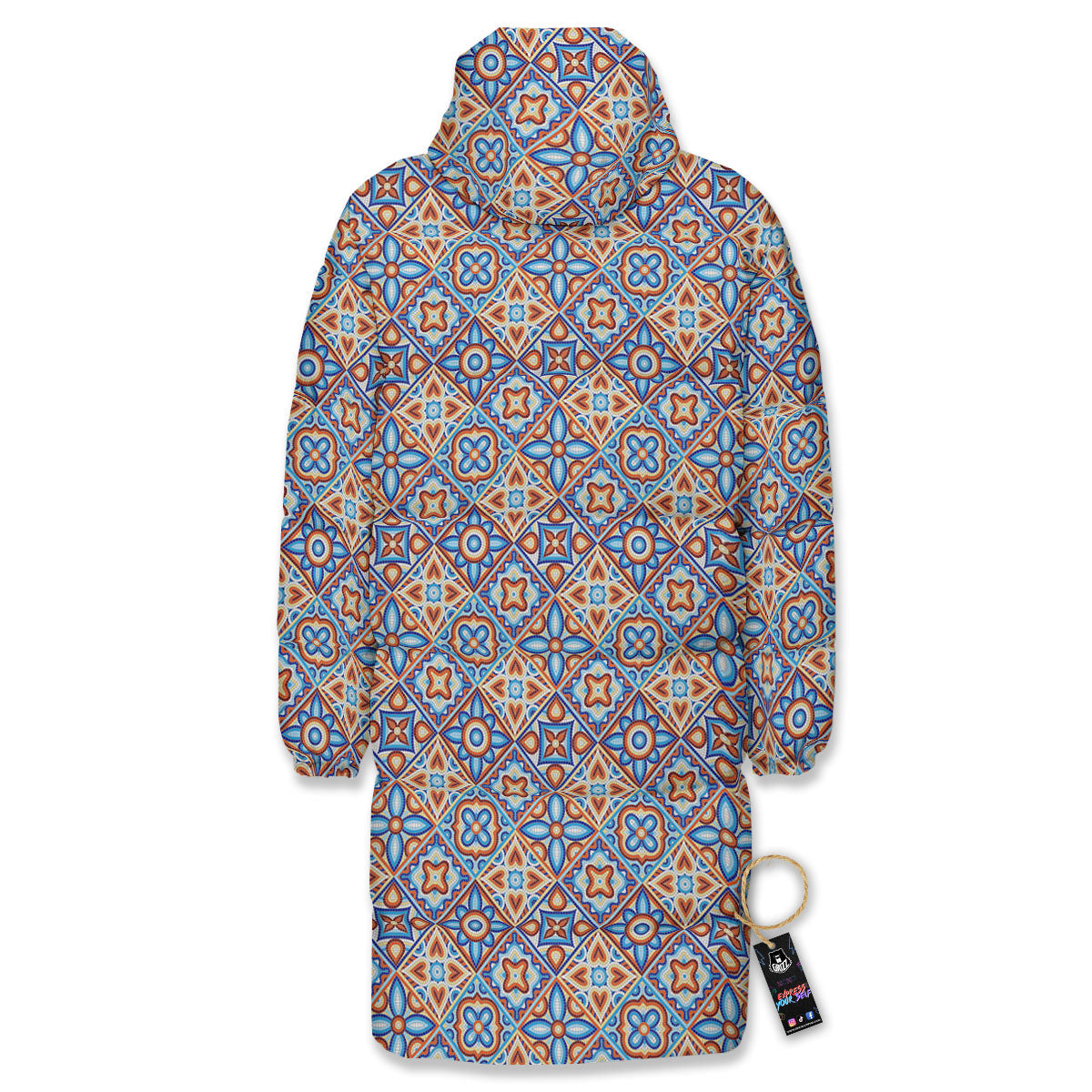Patchwork Mosaic Print Pattern Long Down Jacket-grizzshop
