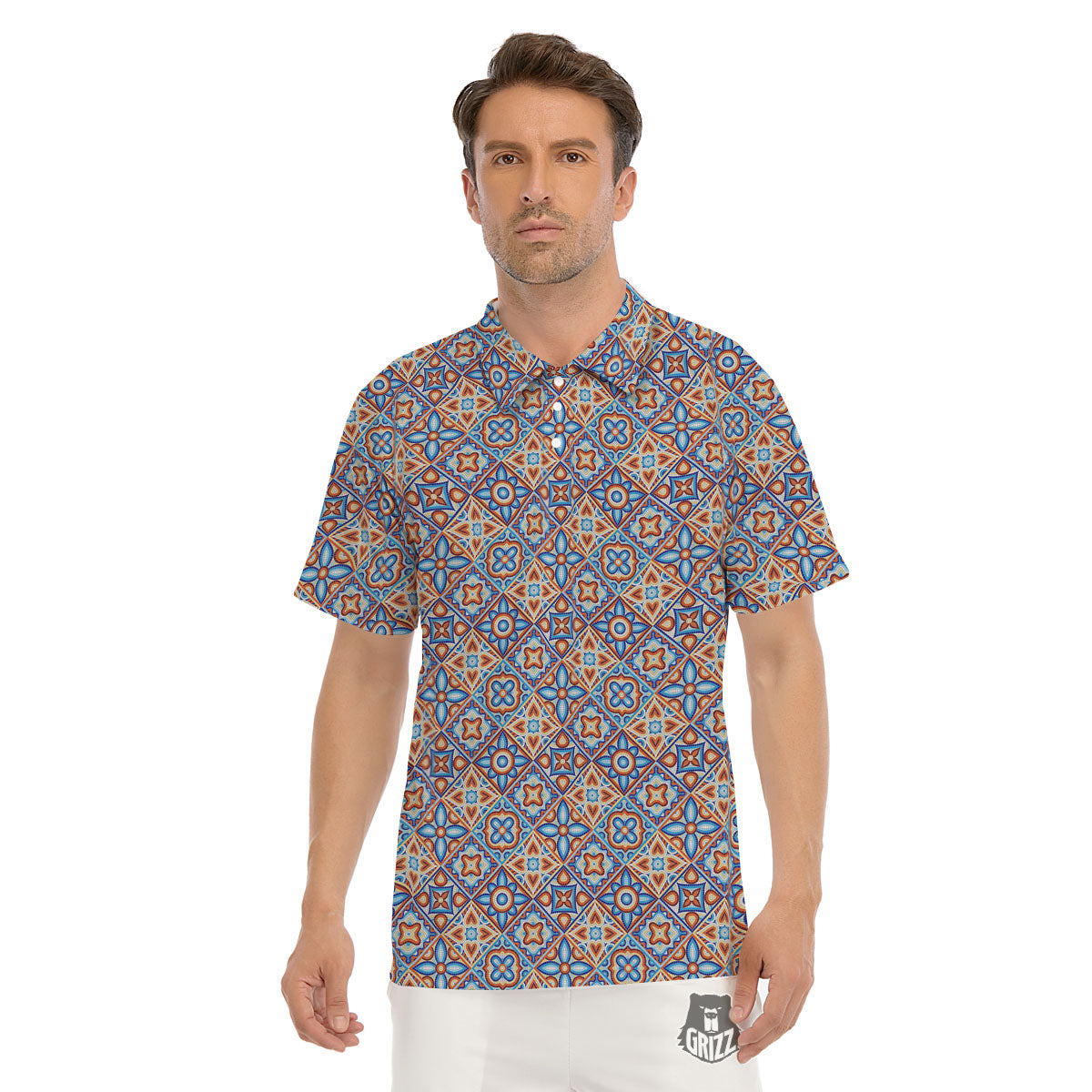 Patchwork Mosaic Print Pattern Men's Golf Shirts-grizzshop