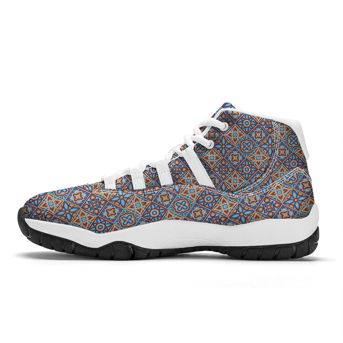 Patchwork Mosaic Print Pattern White Bball Shoes-grizzshop