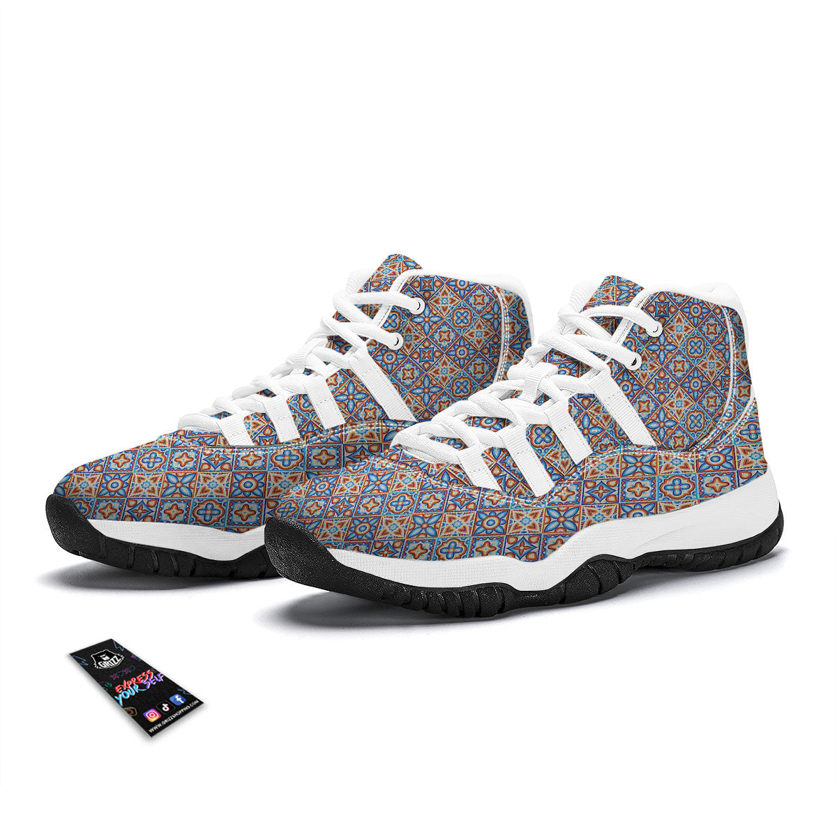 Patchwork Mosaic Print Pattern White Bball Shoes-grizzshop