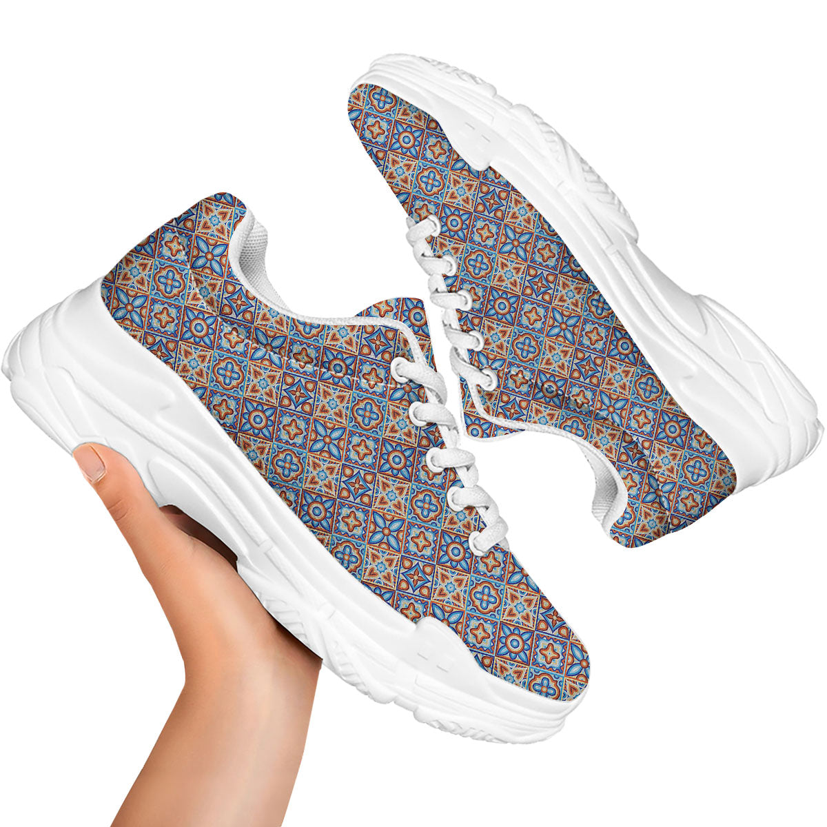 Patchwork Mosaic Print Pattern White Chunky Shoes-grizzshop
