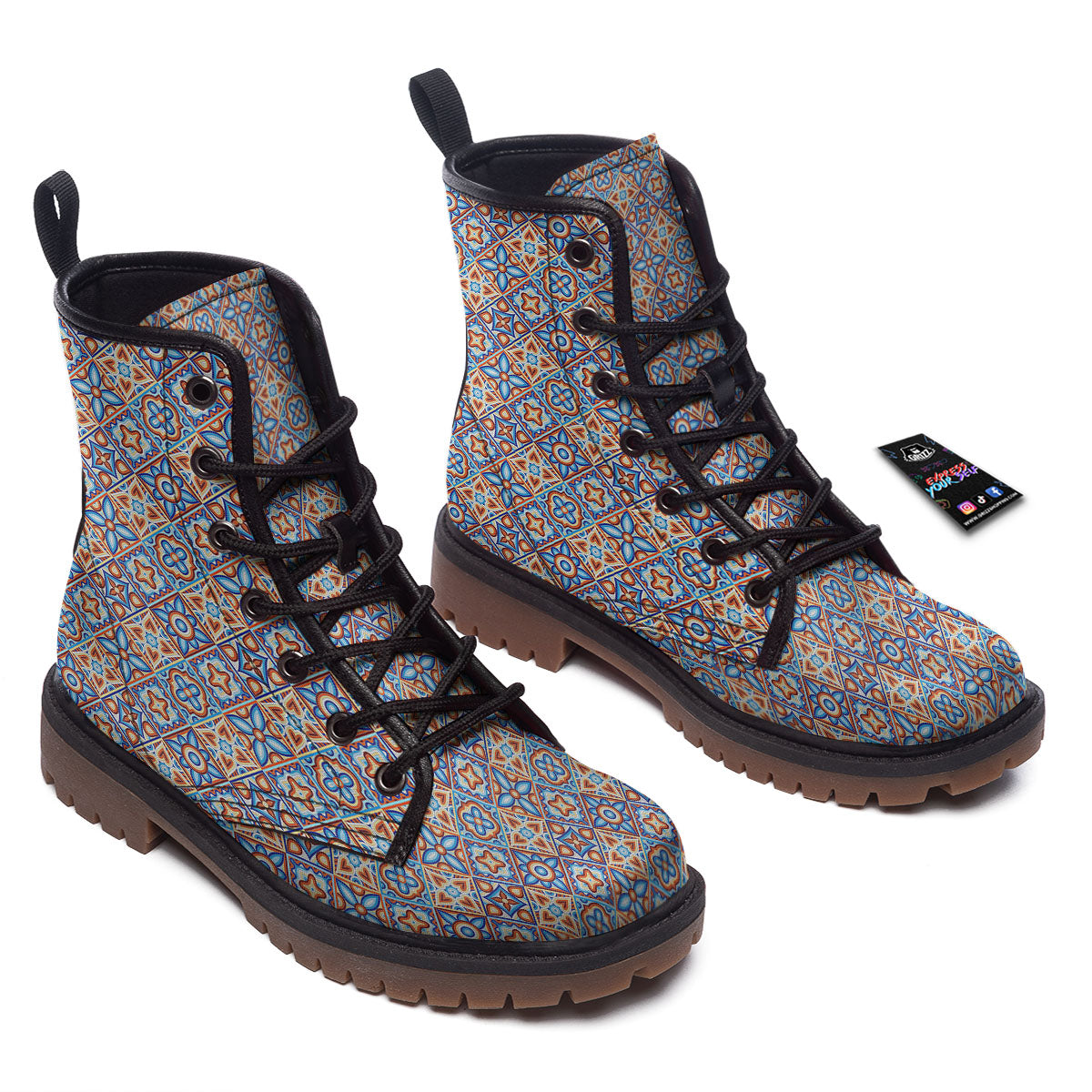 Patchwork Mosaic Print Pattern Work Boots-grizzshop