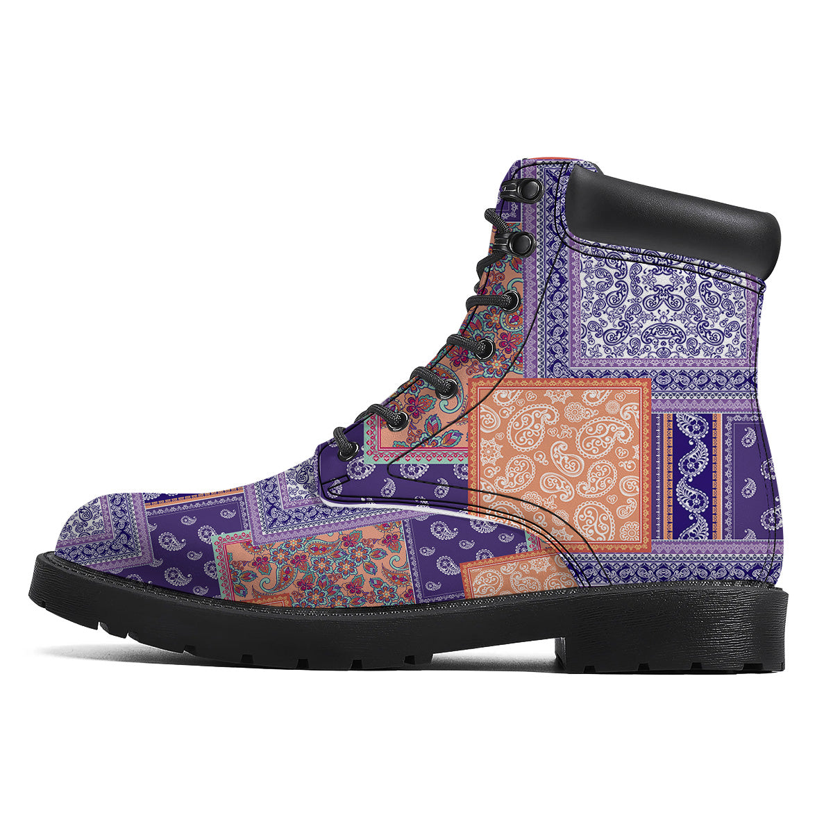 Patchwork Paisley Blue And Orange Print Pattern Boots-grizzshop