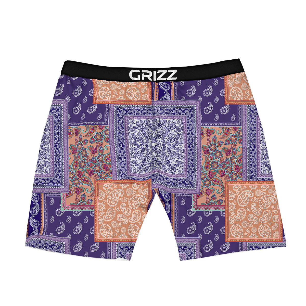 Patchwork Paisley Blue And Orange Print Pattern Boxer Briefs-grizzshop