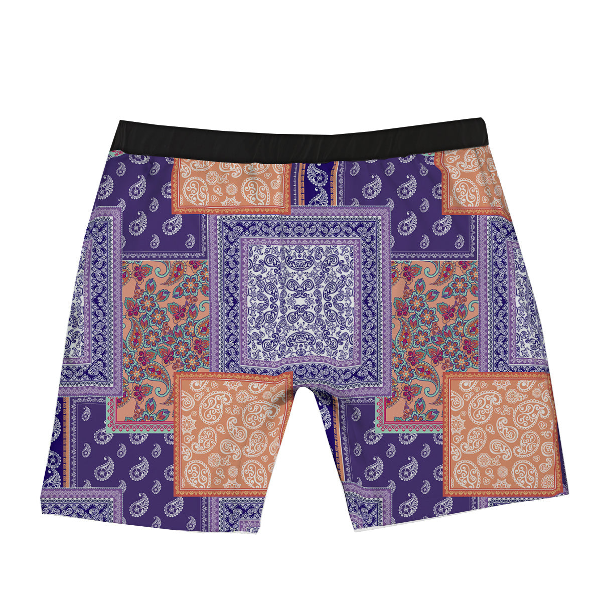 Patchwork Paisley Blue And Orange Print Pattern Boxer Briefs-grizzshop