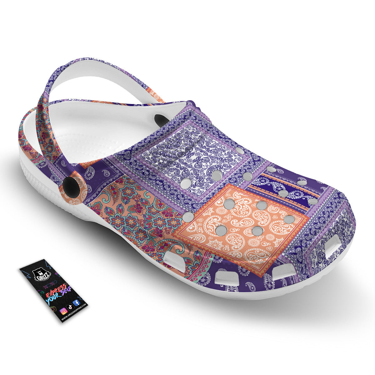 Patchwork Paisley Blue And Orange Print Pattern Clog-grizzshop