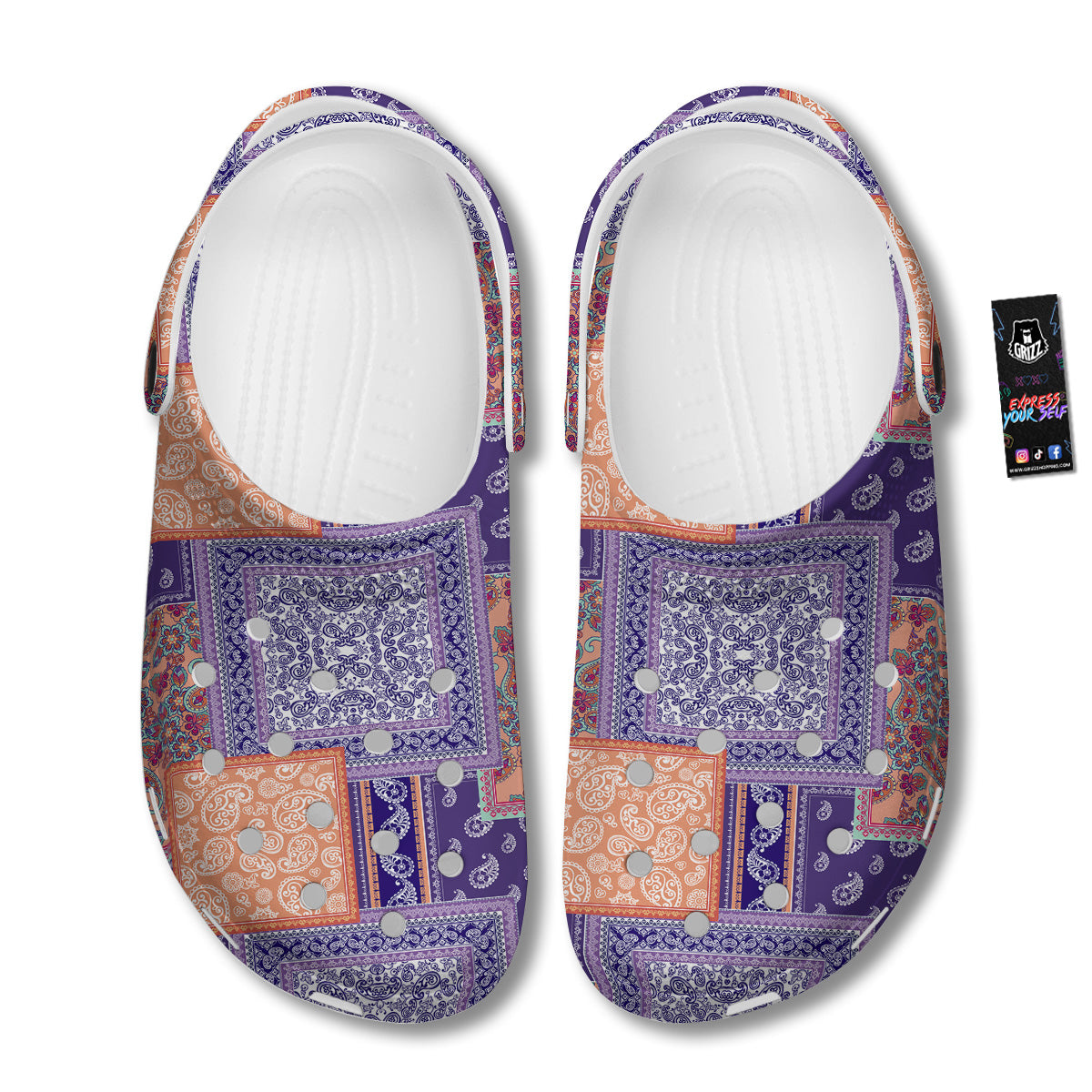 Patchwork Paisley Blue And Orange Print Pattern Clog-grizzshop