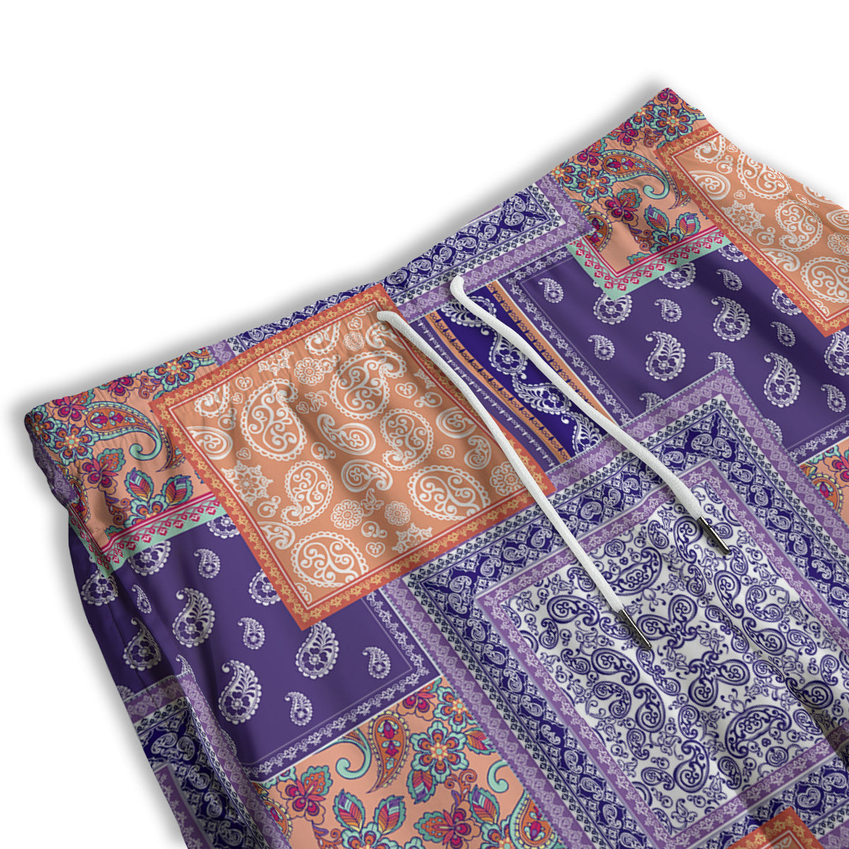 Patchwork Paisley Blue And Orange Print Pattern Men's Athletic Shorts