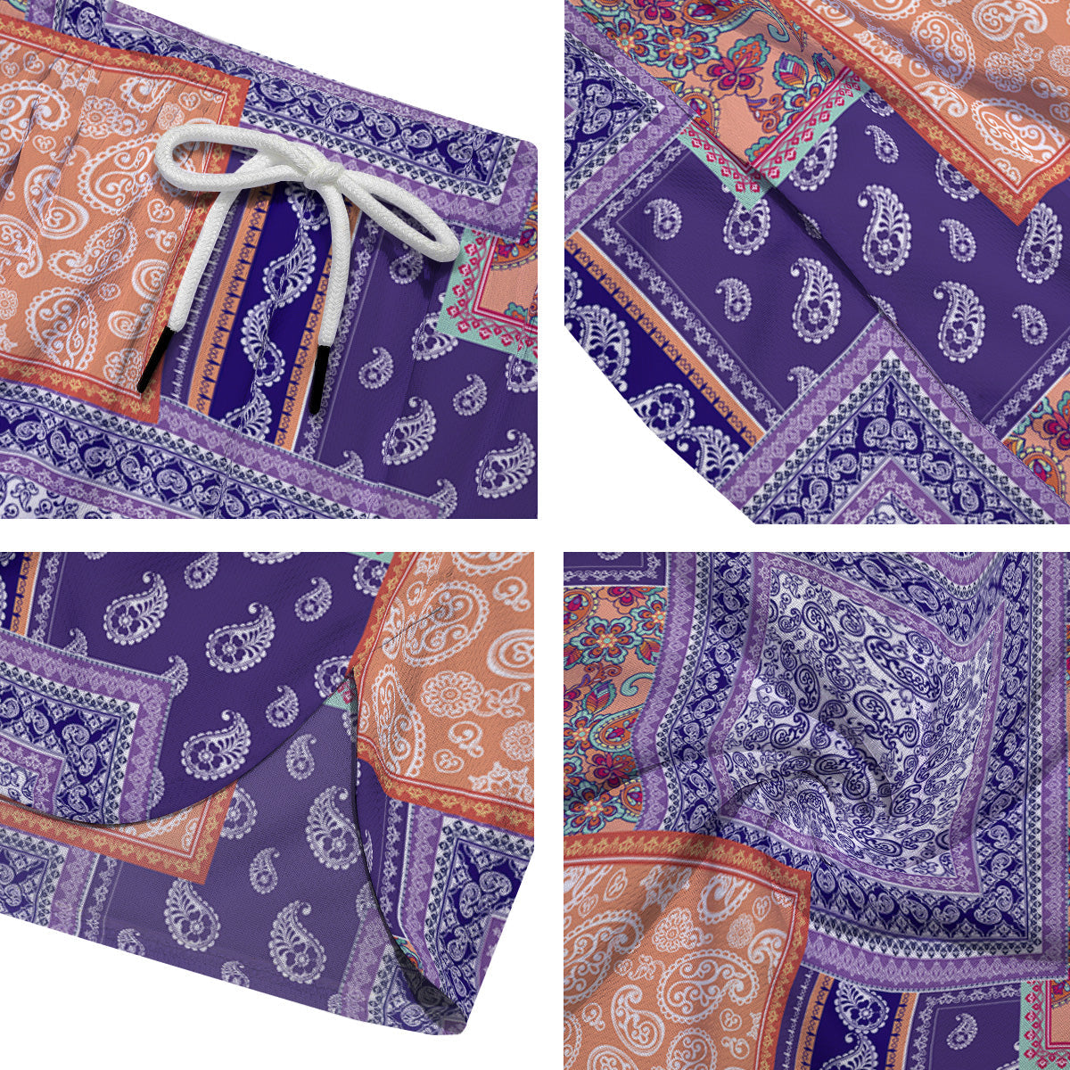 Patchwork Paisley Blue And Orange Print Pattern Men's Running Shorts-grizzshop