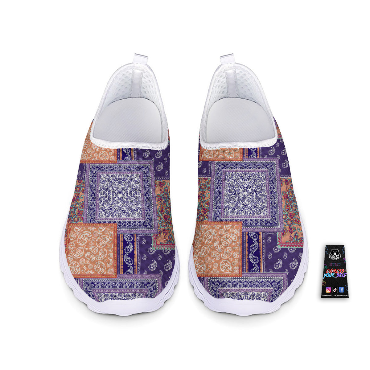 Patchwork Paisley Blue And Orange Print Pattern Nurse Shoes-grizzshop