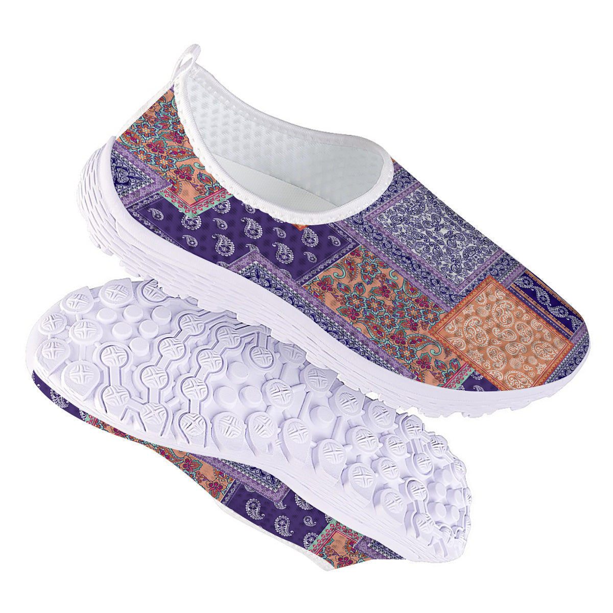 Patchwork Paisley Blue And Orange Print Pattern Nurse Shoes-grizzshop