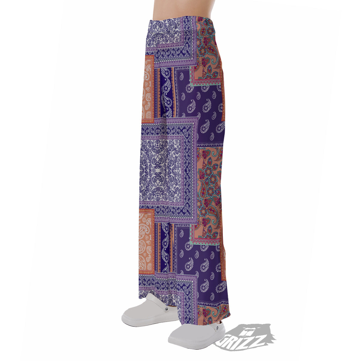 Patchwork Paisley Blue And Orange Print Pattern Pajama Pants-grizzshop