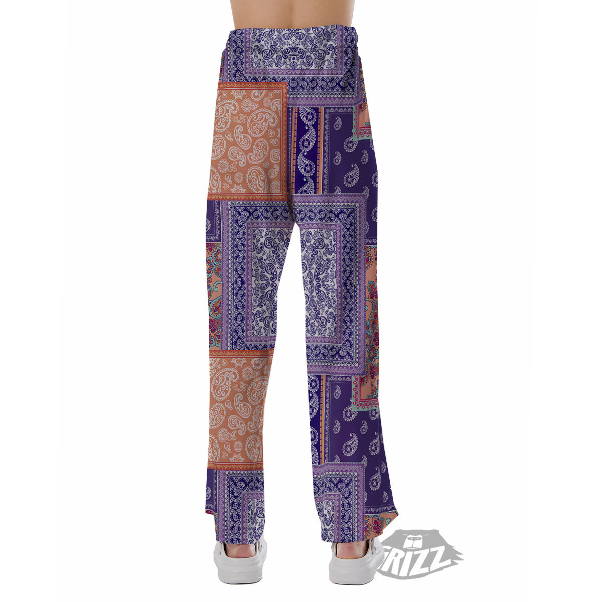 Patchwork Paisley Blue And Orange Print Pattern Pajama Pants-grizzshop