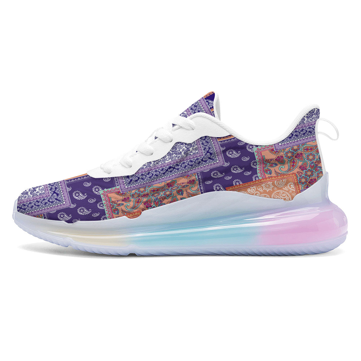Patchwork Paisley Blue And Orange Print Pattern Running Sneakers-grizzshop