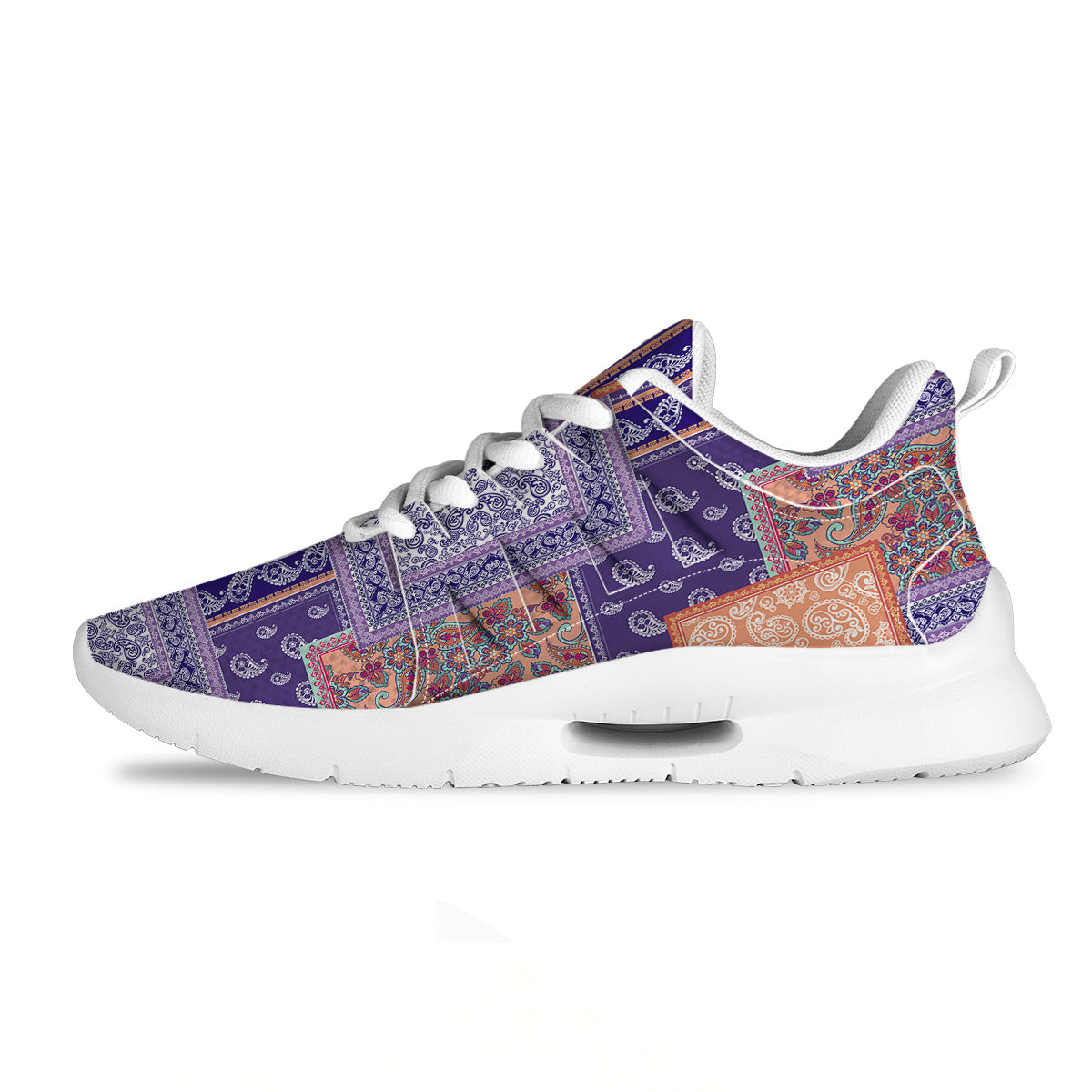 Patchwork Paisley Blue And Orange Print Pattern Tennis Shoes-grizzshop